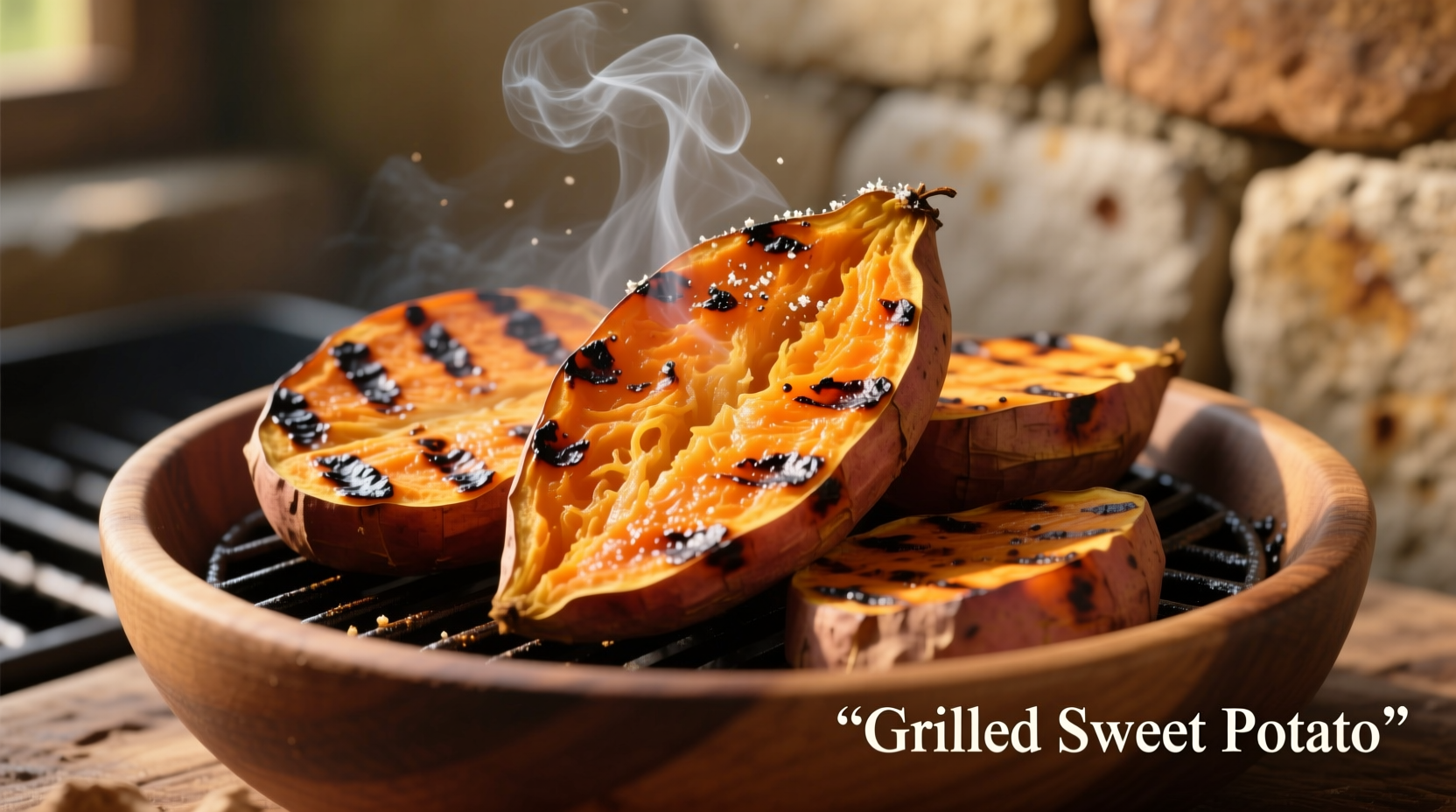 Grilled sweet potato slices with char marks