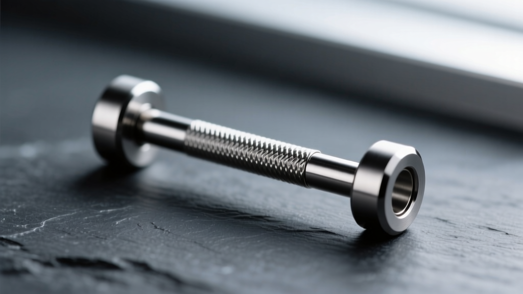 Macro shot of an implant-grade titanium staple surface barbell on dark slate, highlighting the precise 90-degree staple bends.