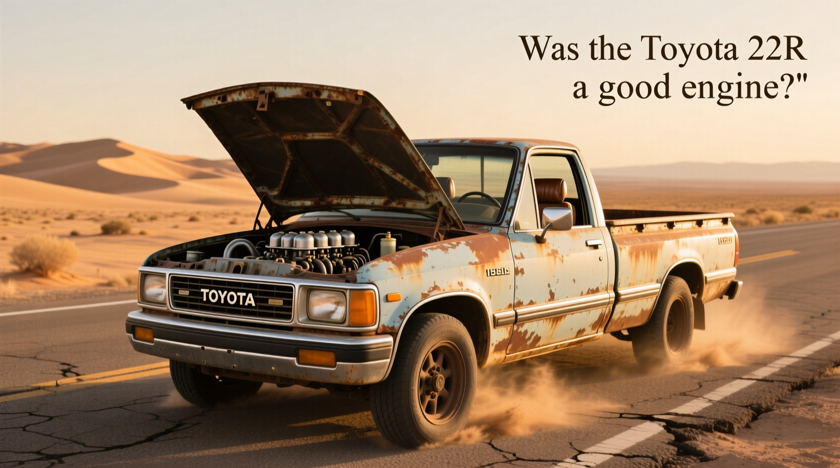 1991 Toyota pickup truck with 22R engine exposed