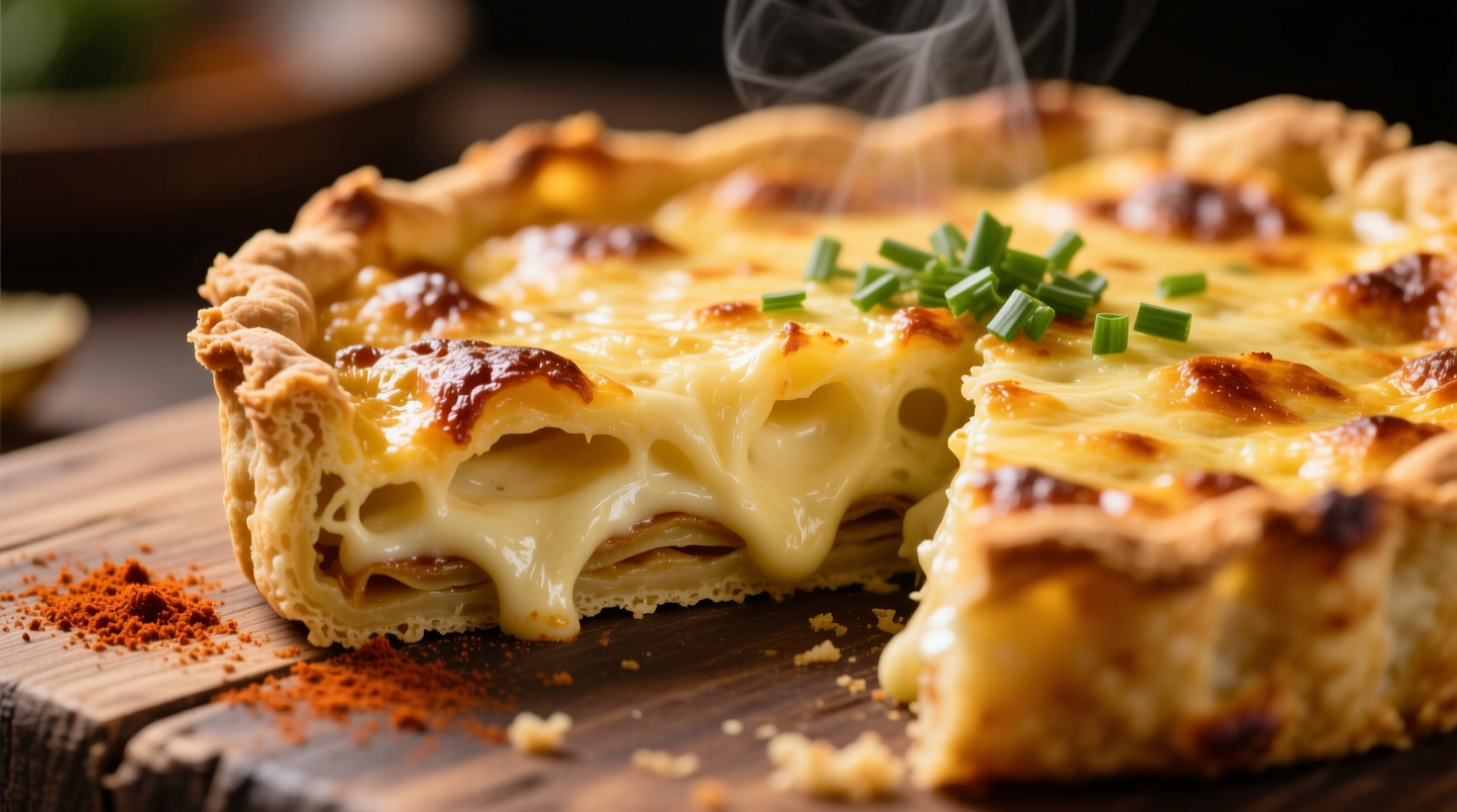 Golden potato torta with creamy interior slice