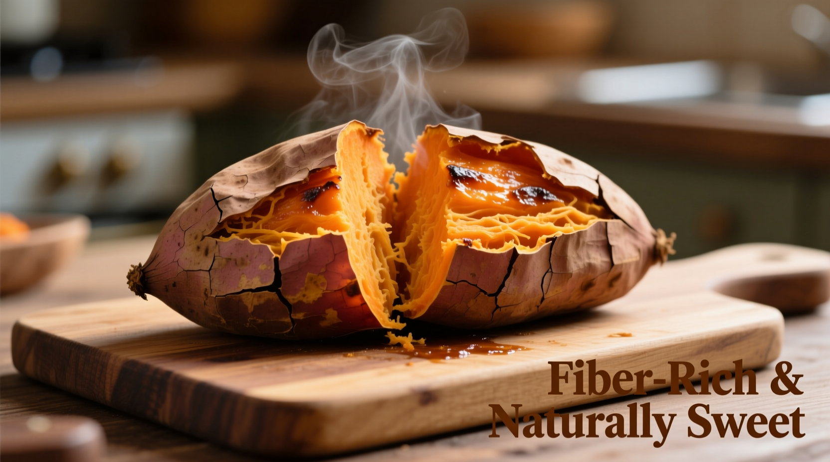 Baked sweet potato with skin showing fiber-rich texture