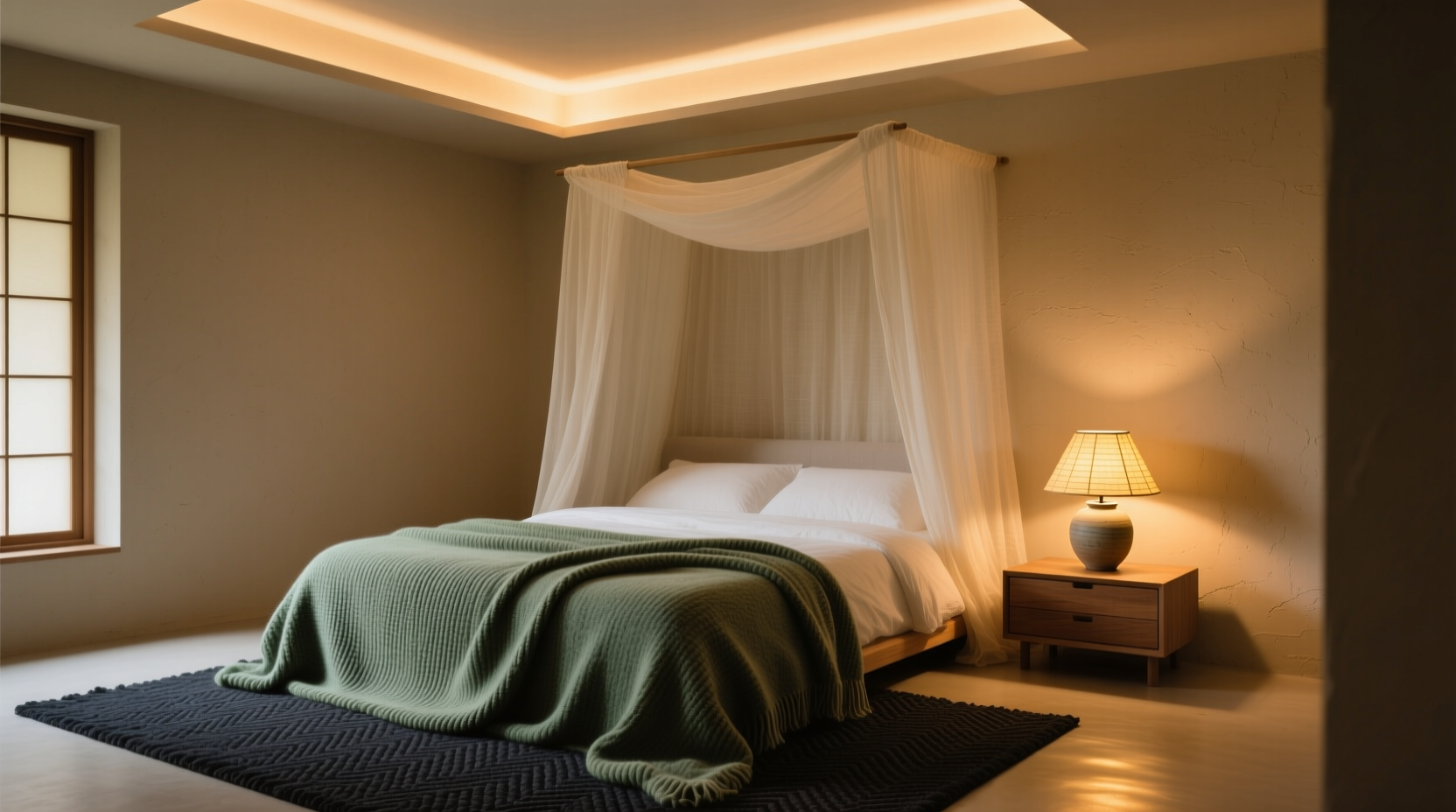 how to create a calming bedroom vibe using only lighting and textures