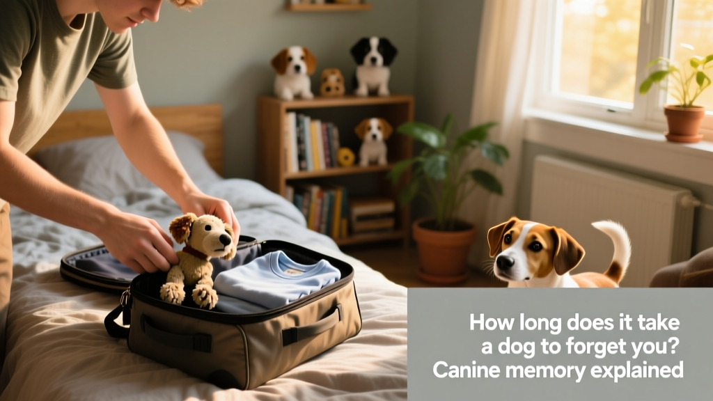 A person packing a small travel bag with a dog toy and a folded t-shirt, preparing for a short trip