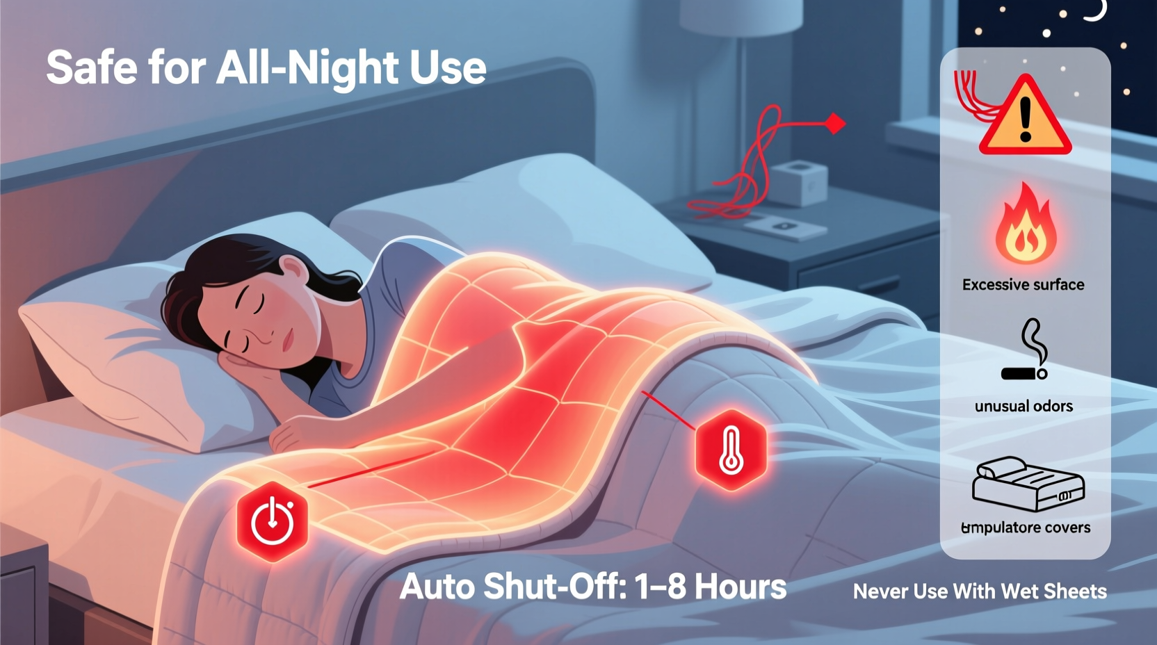 is a heated blanket safe for all night use and what to watch for