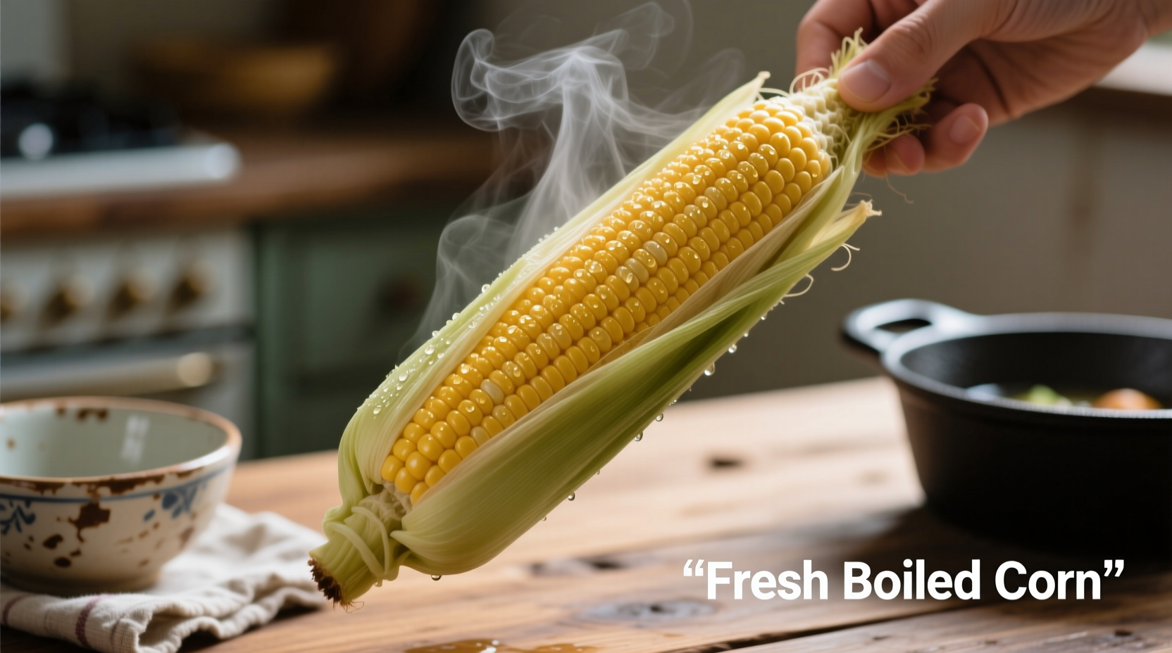 Fresh boiled corn on cob with husk removed