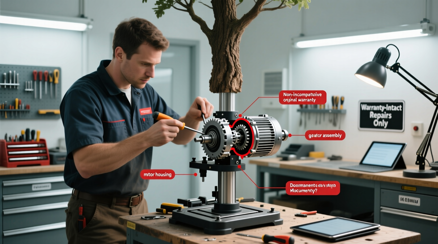 how to fix a broken motor in a rotating tree stand without voiding warranty