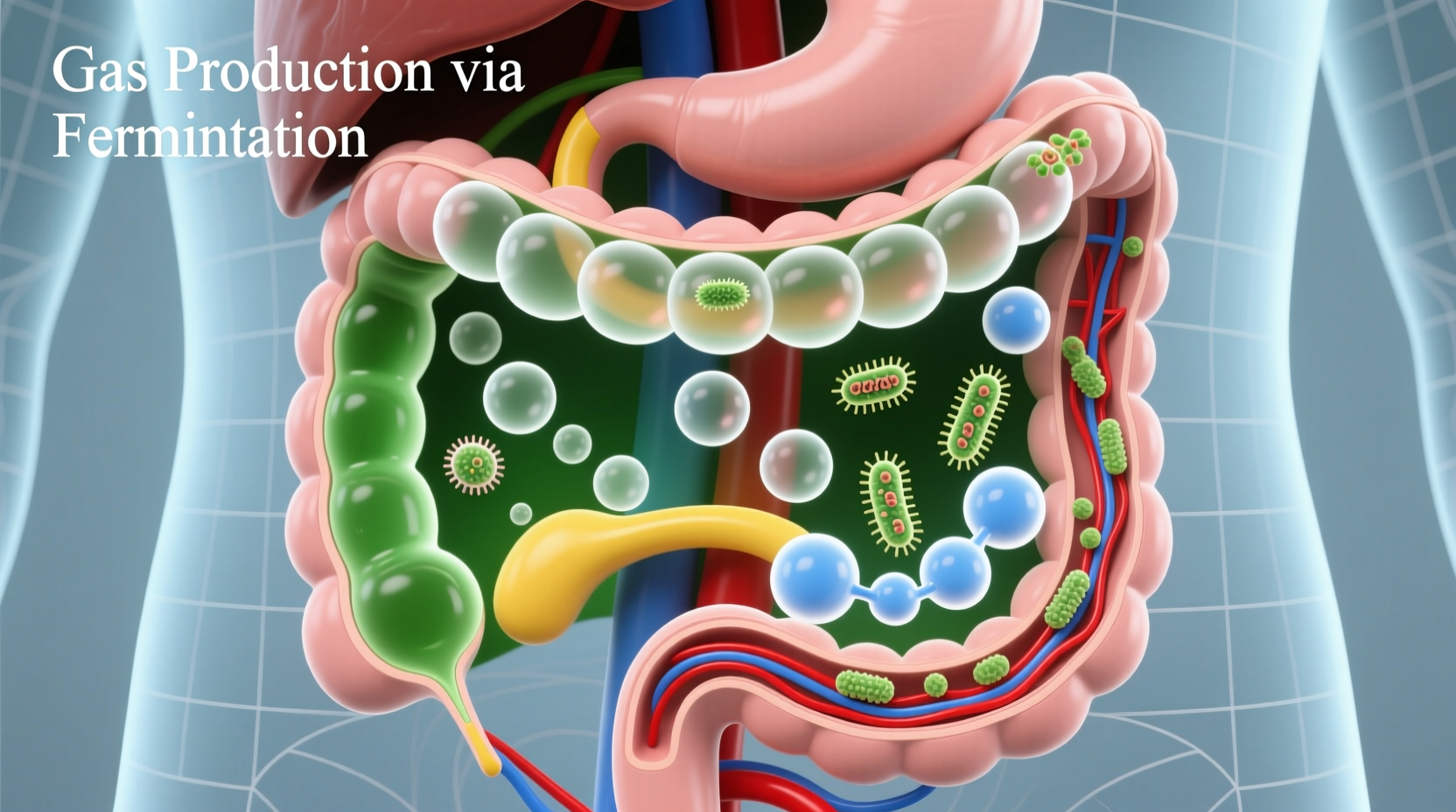 Digestive system showing gas production process