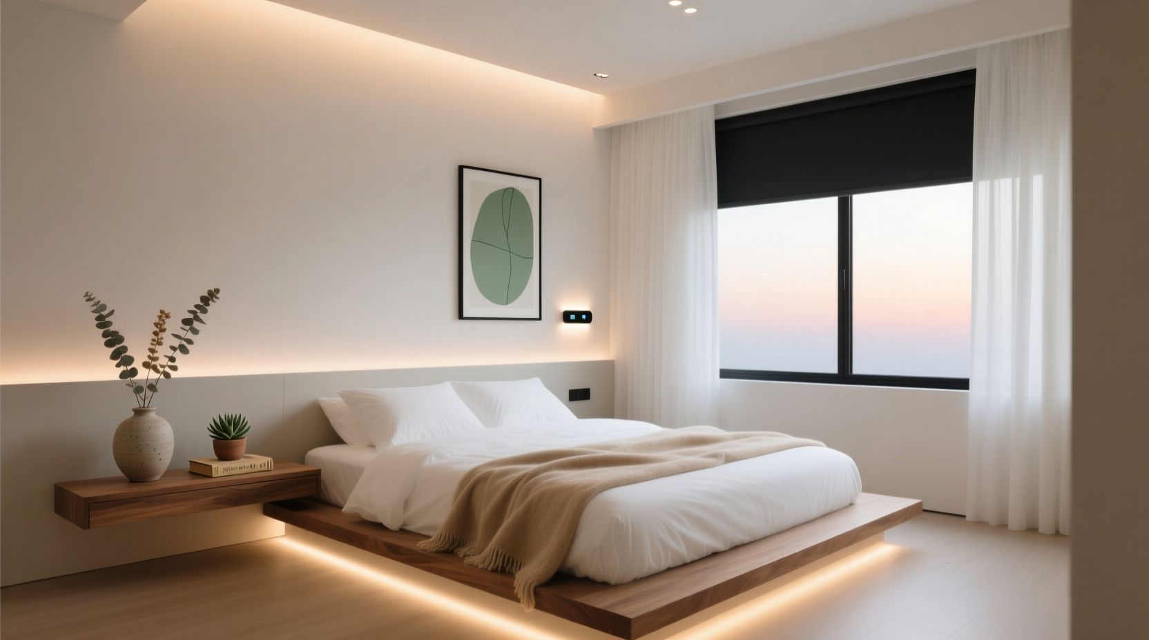 how to create a calming bedroom setup with smart lighting and minimal clutter