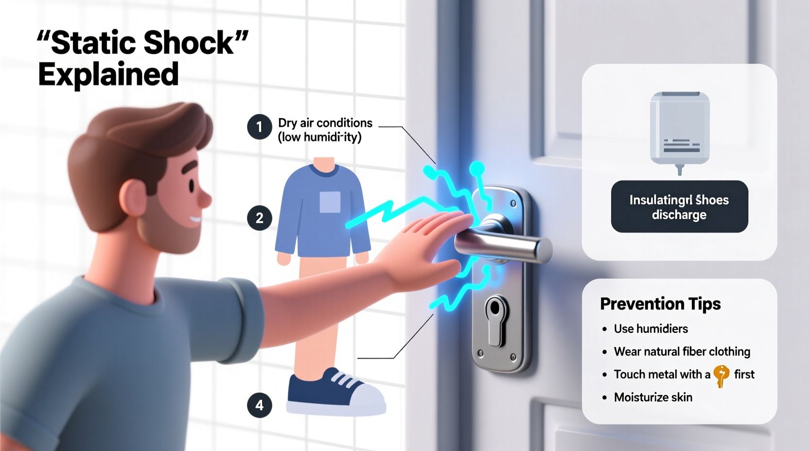 what causes static shock when touching metal and how to prevent it daily