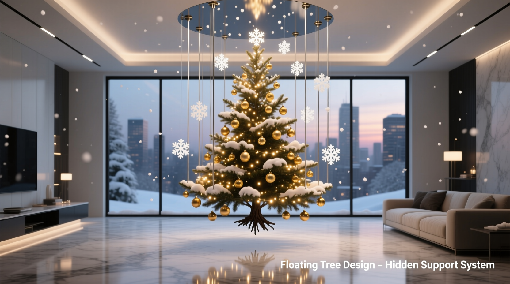 how to build a floating christmas tree display with hidden supports