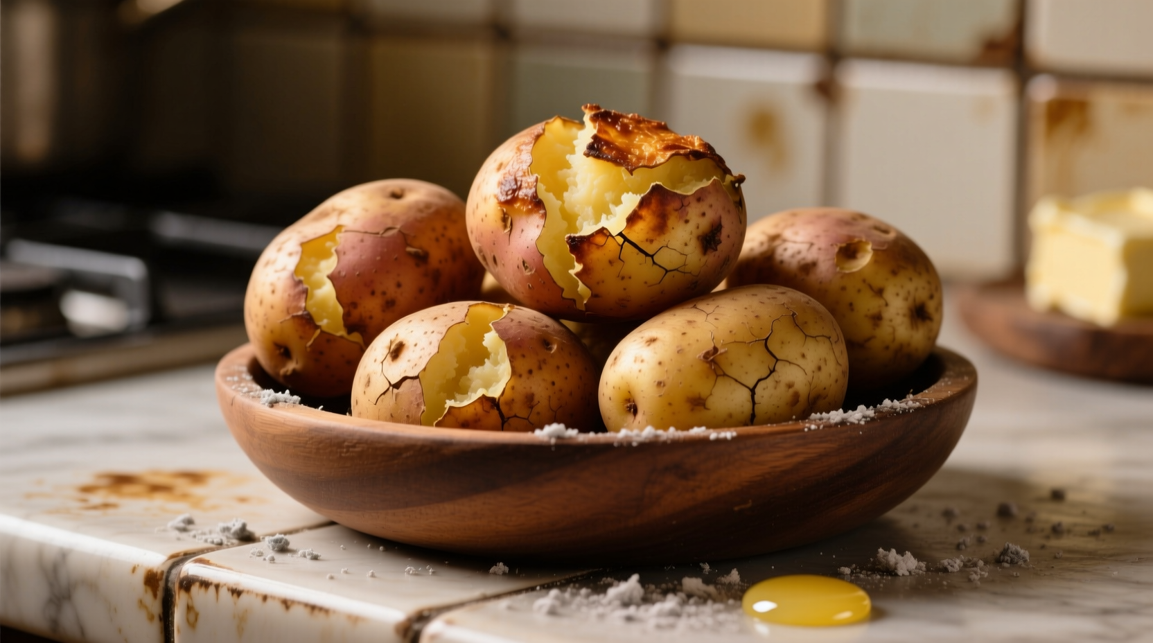 Perfectly baked russet potatoes with crispy skins