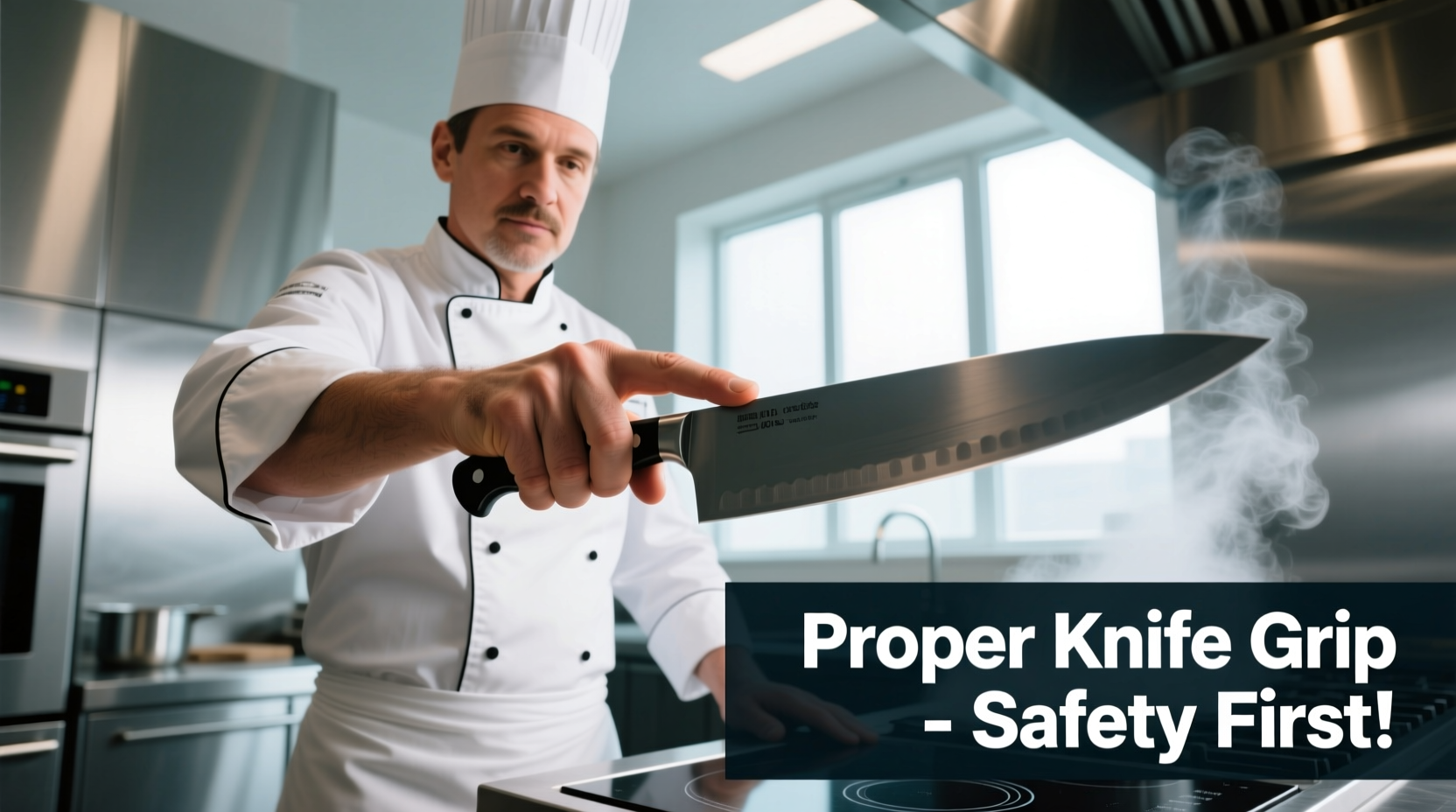 Chef demonstrating proper knife grip for beginners