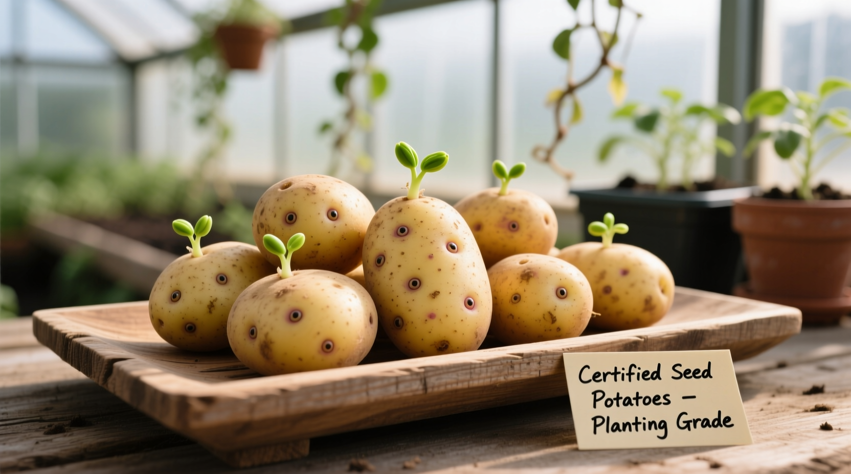 Certified seed potatoes showing healthy eyes for planting