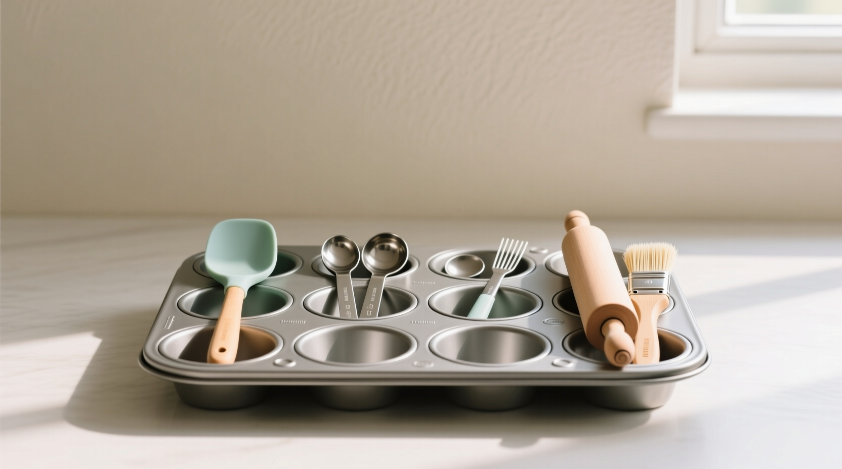use a muffin tin as mise en place for a clean and tidy