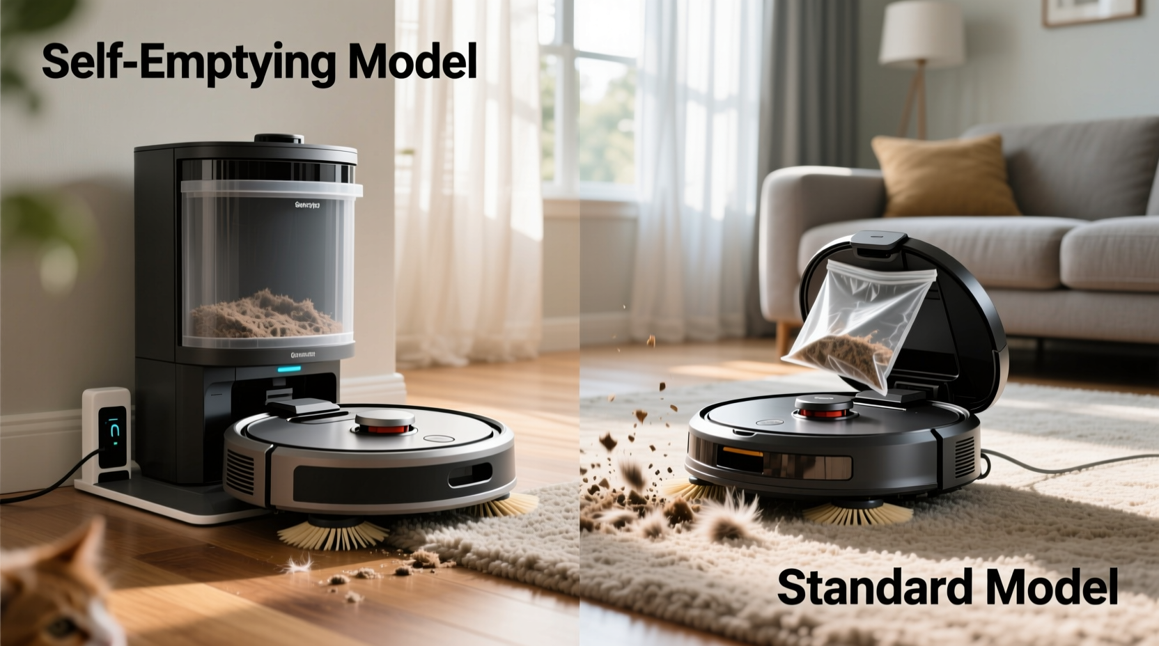 robot vacuum with self emptying bin vs standard model real home test