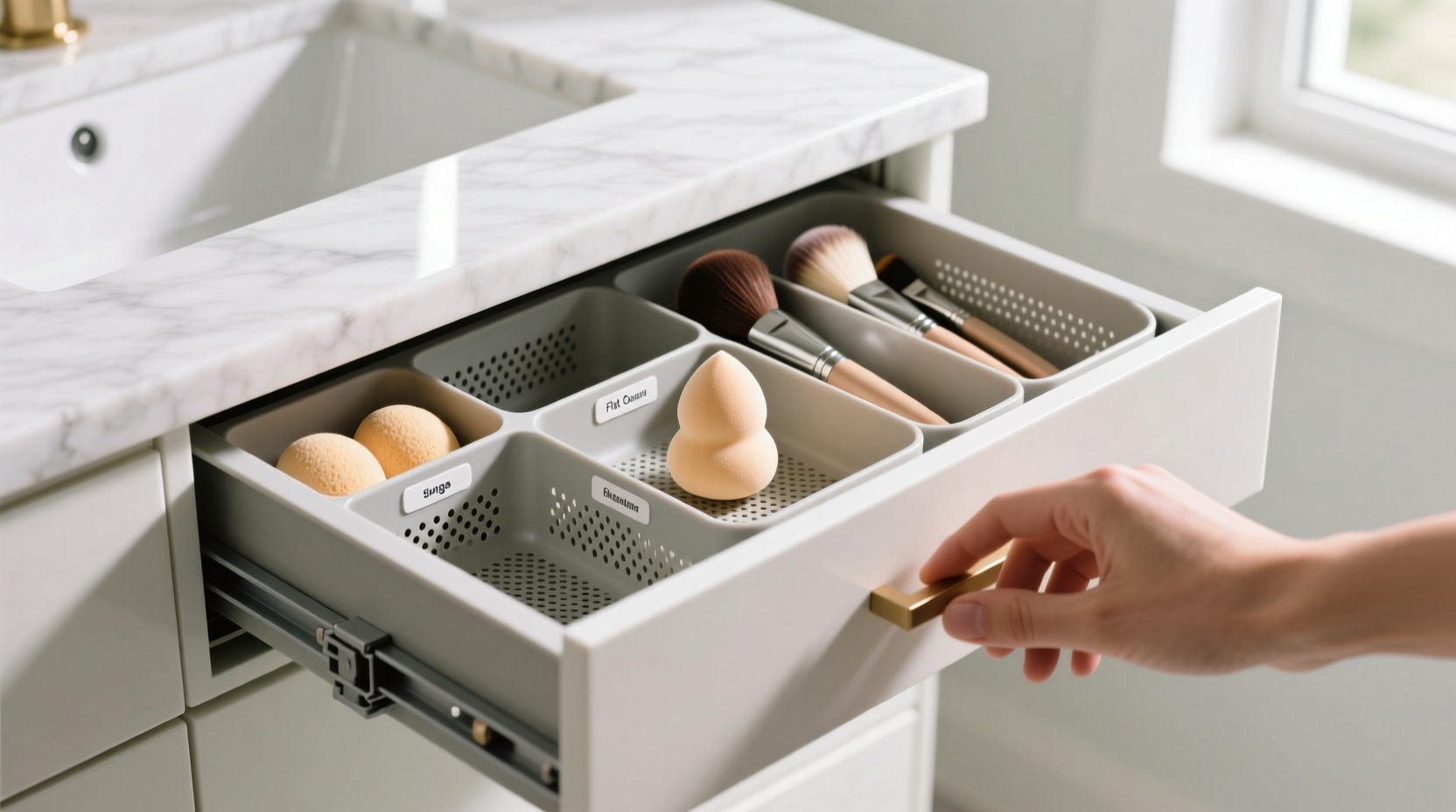 closet organization tips beauty sponge brush storage