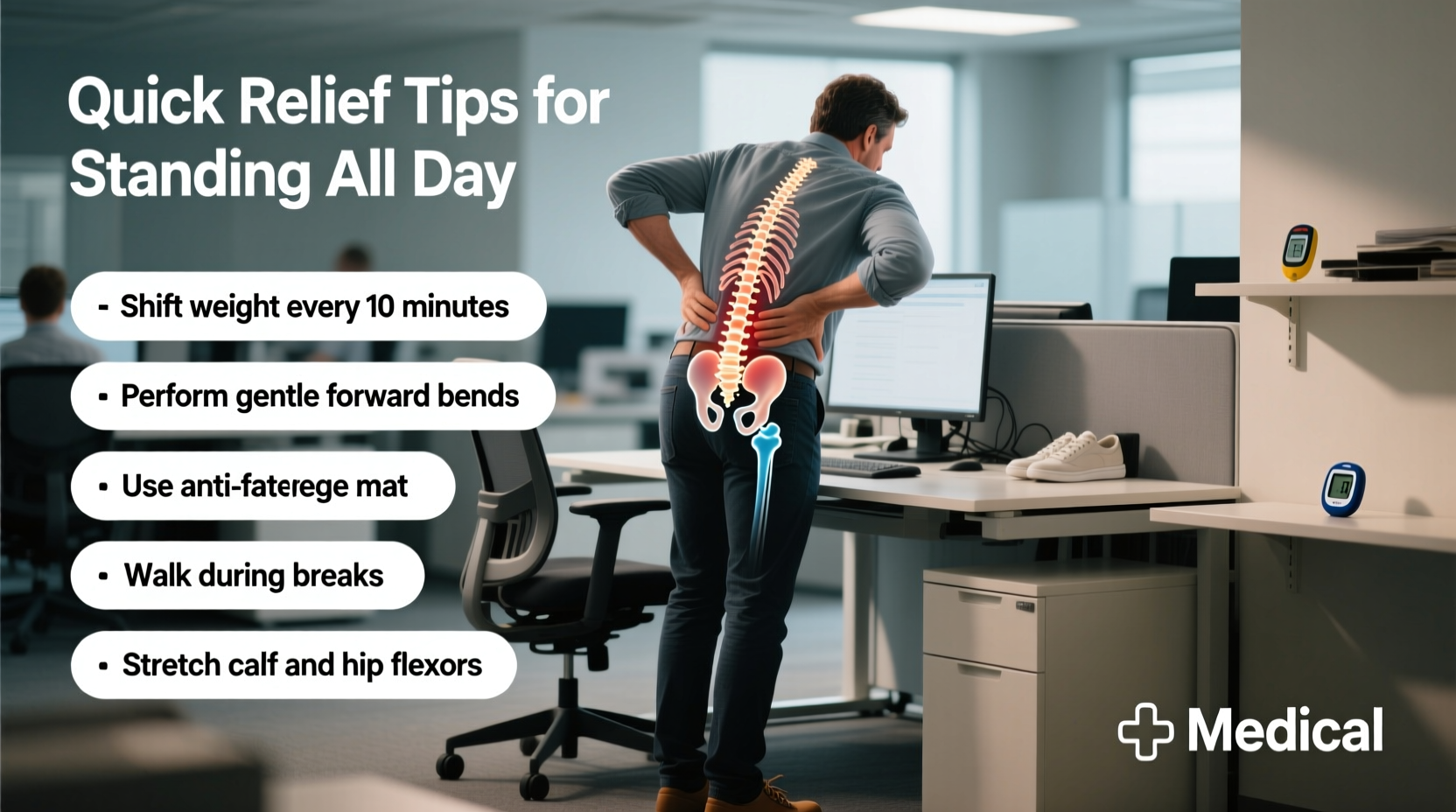 back pain from standing all day at work quick relief tips that help