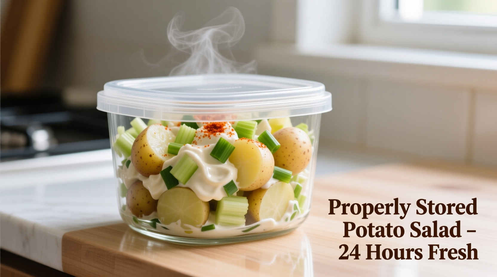 Properly stored potato salad in airtight container