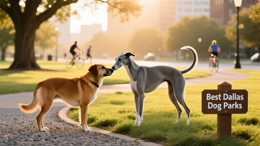 A dog sniffs another dog in a park.
