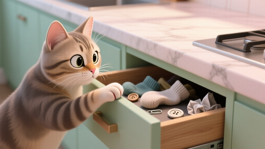 Cat Paw Reaching Into the Drawer: Investigation Mode