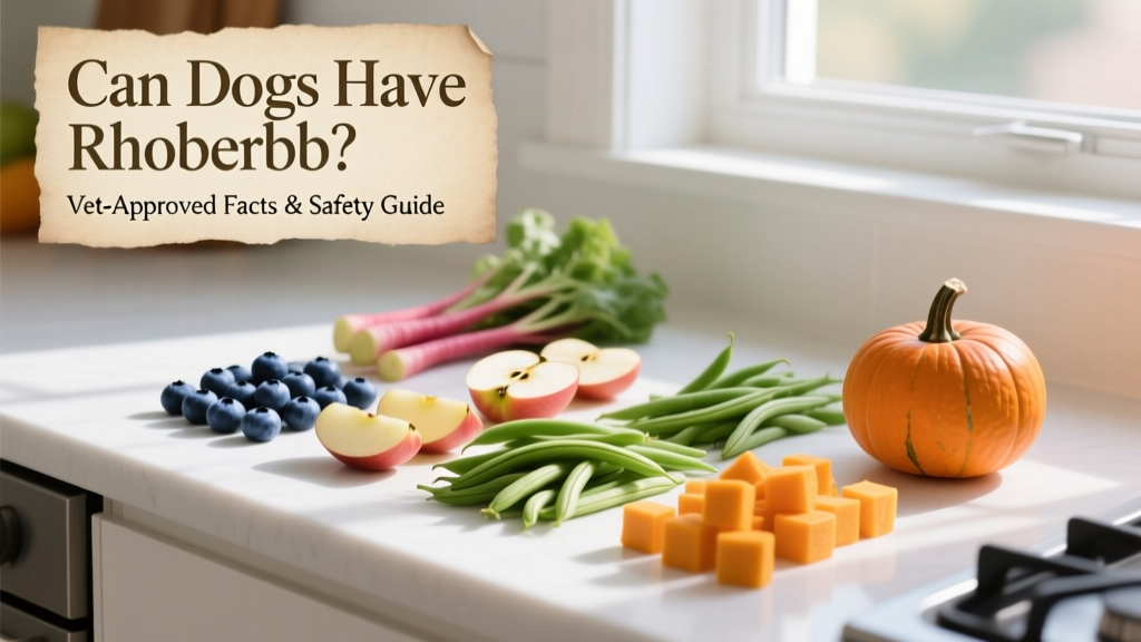 A variety of safe, colorful dog-friendly fruits and vegetables arranged neatly on a clean kitchen counter: blueberries, apple slices, green beans, and pumpkin cubes
