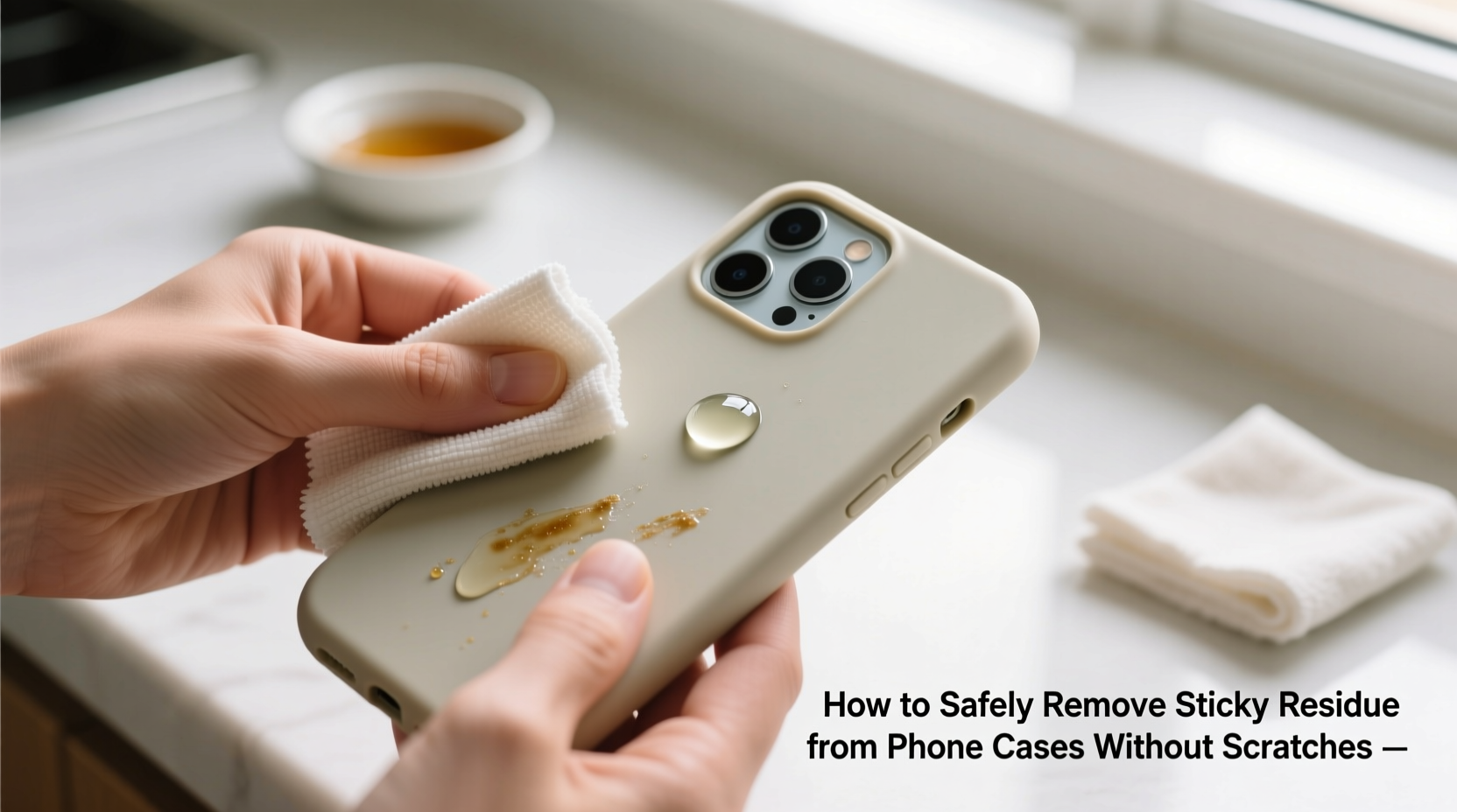 how to safely remove sticky residue from phone cases without scratches