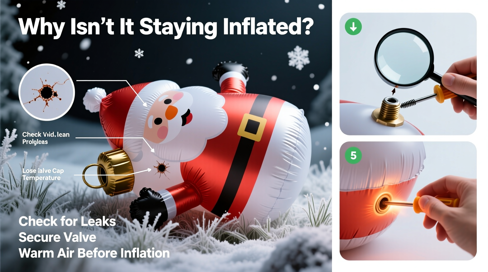 why is my inflatable christmas decoration not staying inflated troubleshooting tips