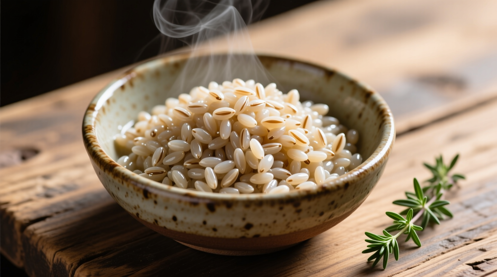 Perfectly cooked pearl barley in a ceramic bowl