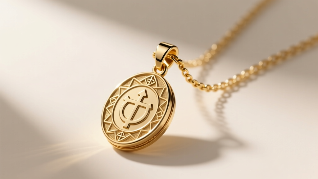 Gold vermeil box chain threading through a reinforced oval bail of an interfaith pendant under bright natural lighting.
