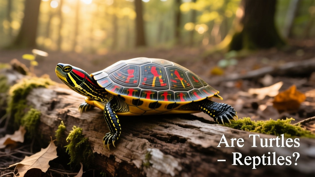 Top-down photo of a painted turtle on a log, clearly showing both carapace and plastron