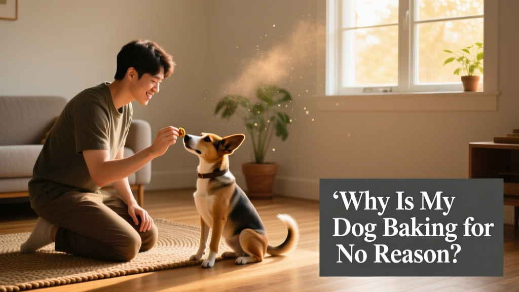 A person gently practicing a short, positive-reinforcement training session with their dog indoors