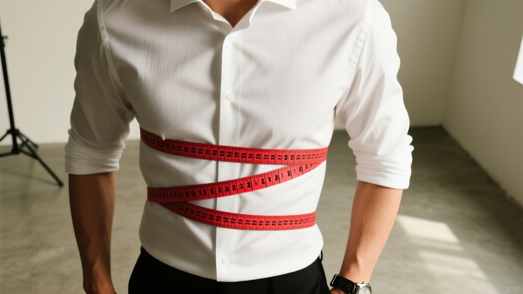 Top-down view of a tailor measuring tape wrapped around a man