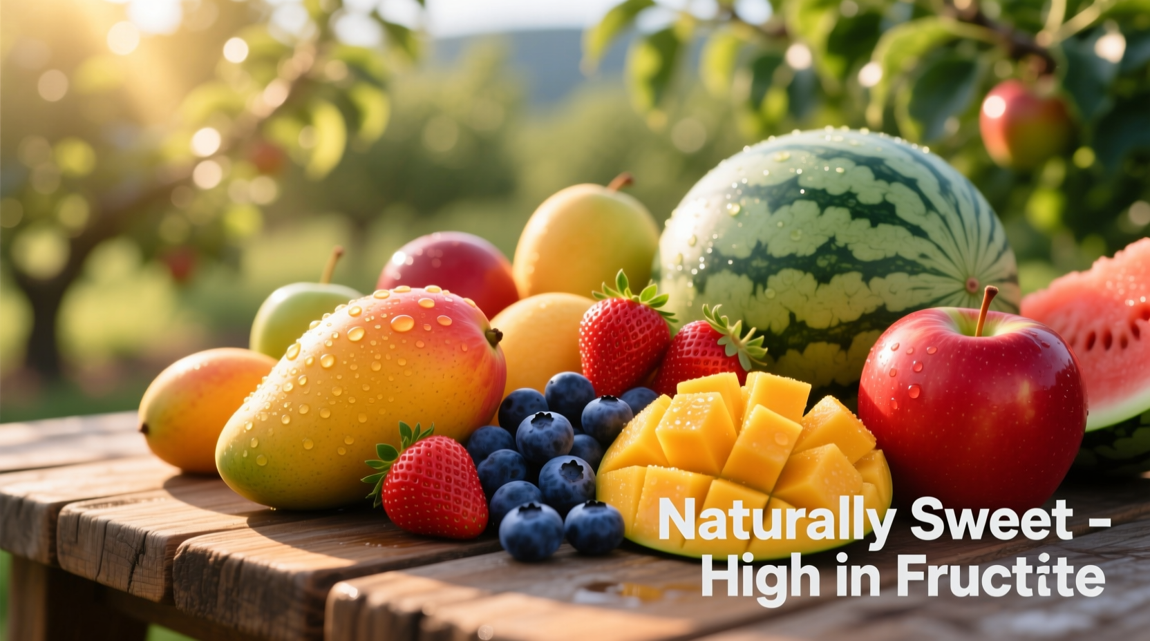 Colorful assortment of fruits high in natural fructose