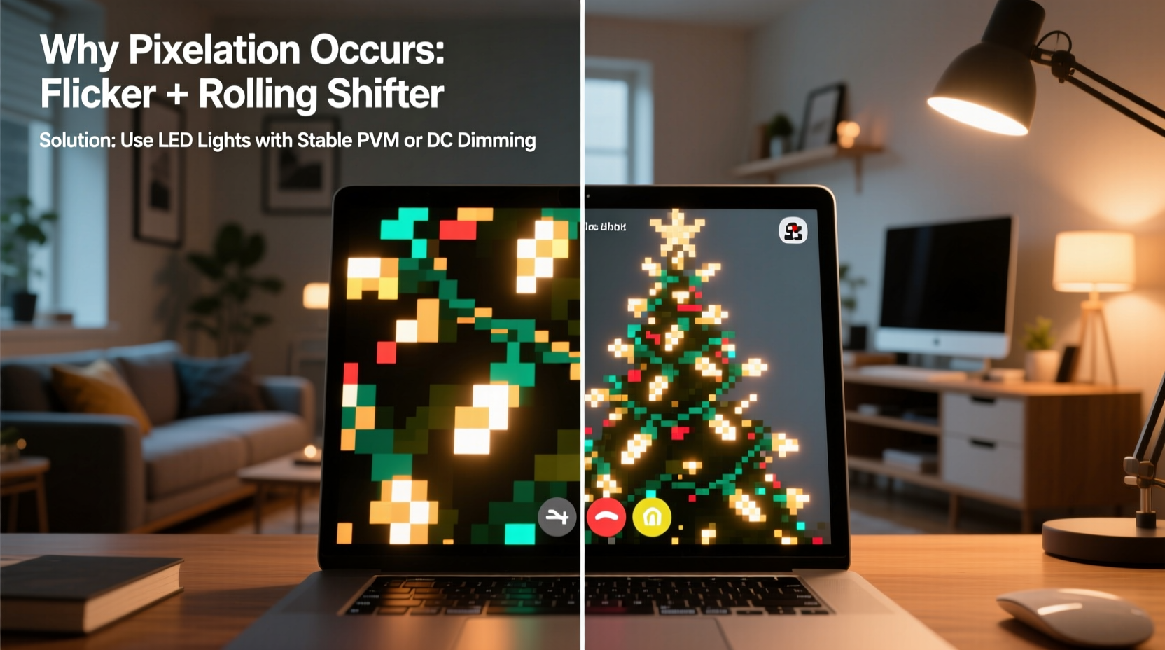 why do christmas lights look pixelated in video calls and how to fix it