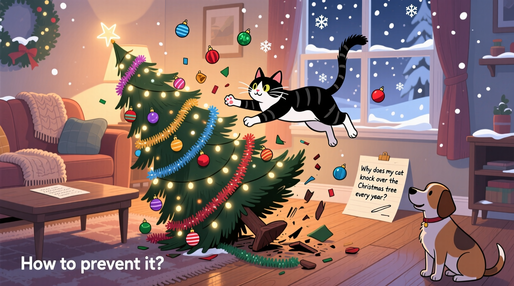 why does my cat knock over the christmas tree every year and how to prevent it
