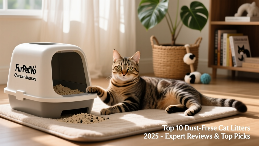 Cat comfortably using a litter box filled with FurPetVo Charcoal+ Advanced litter