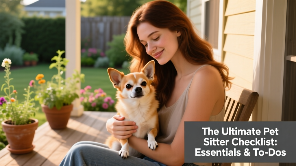 Woman gently holding a small Chihuahua on her lap, smiling warmly