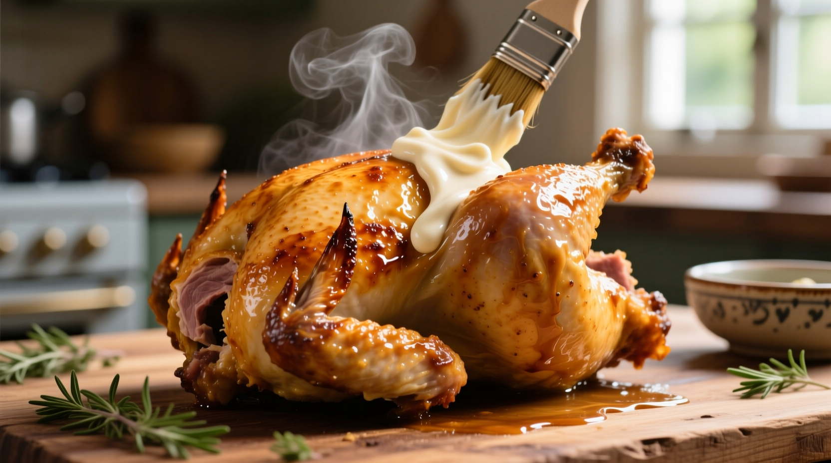 brush your chicken with mayo before roasting it