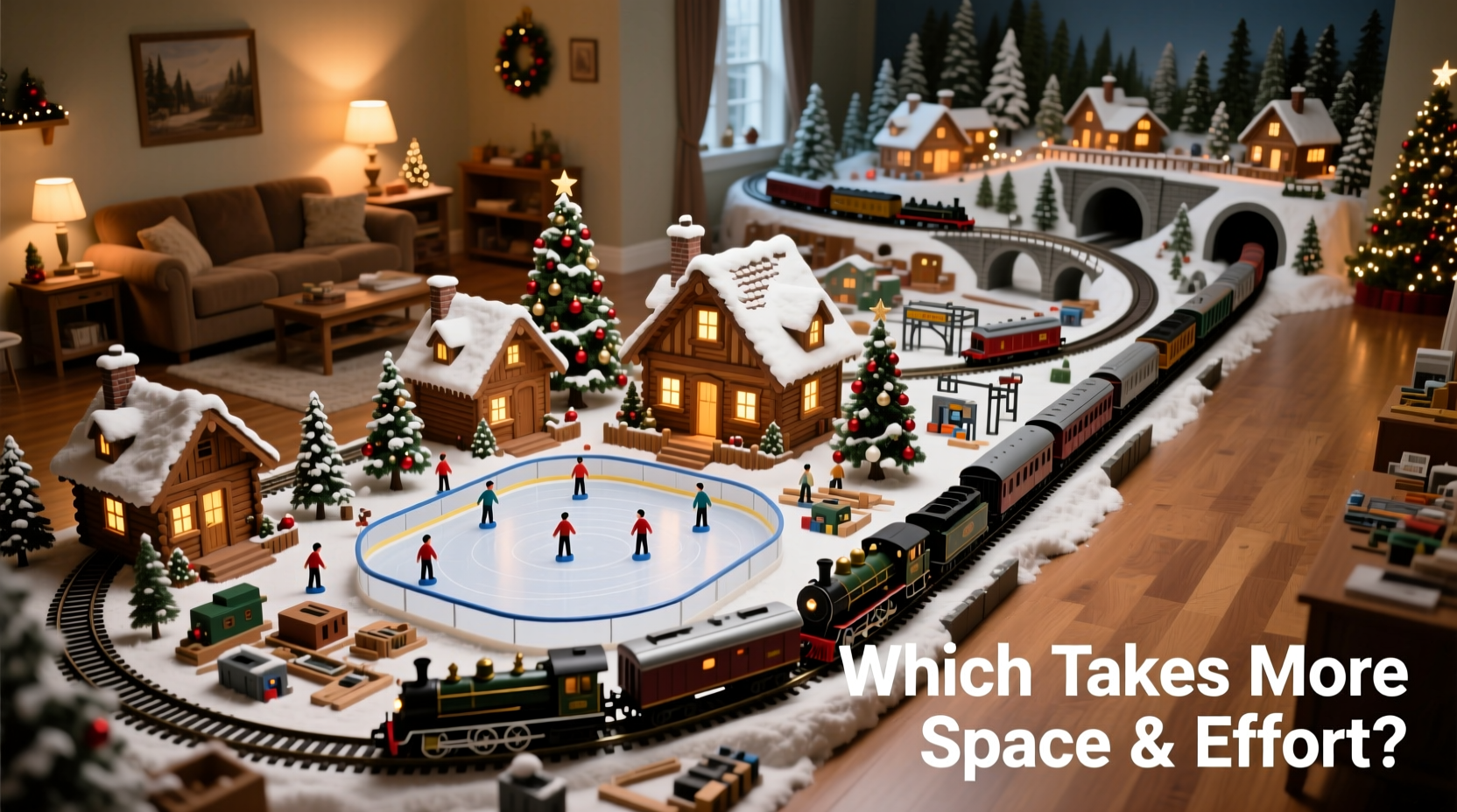 christmas village setup vs train set which takes more space and effort
