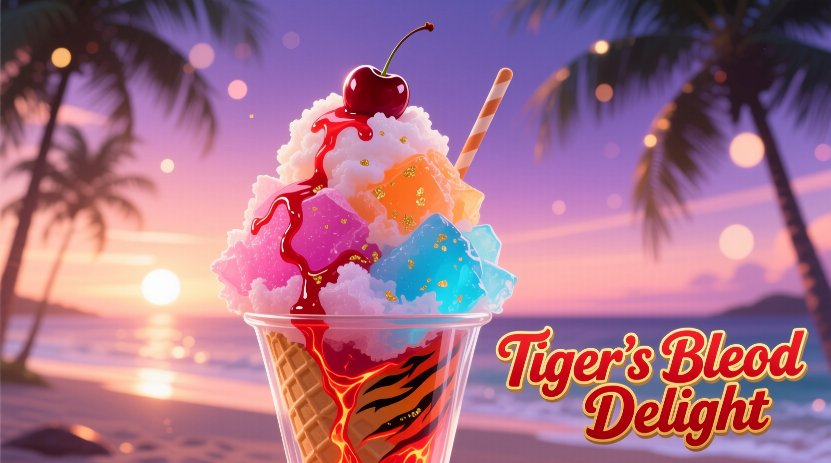 Colorful shaved ice with tiger's blood flavor