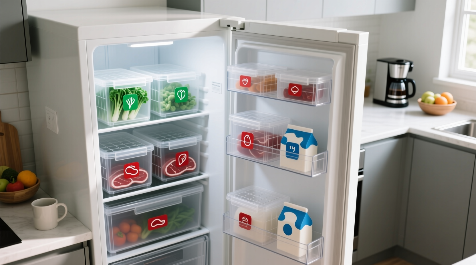 make fridge items easier to find with boxes