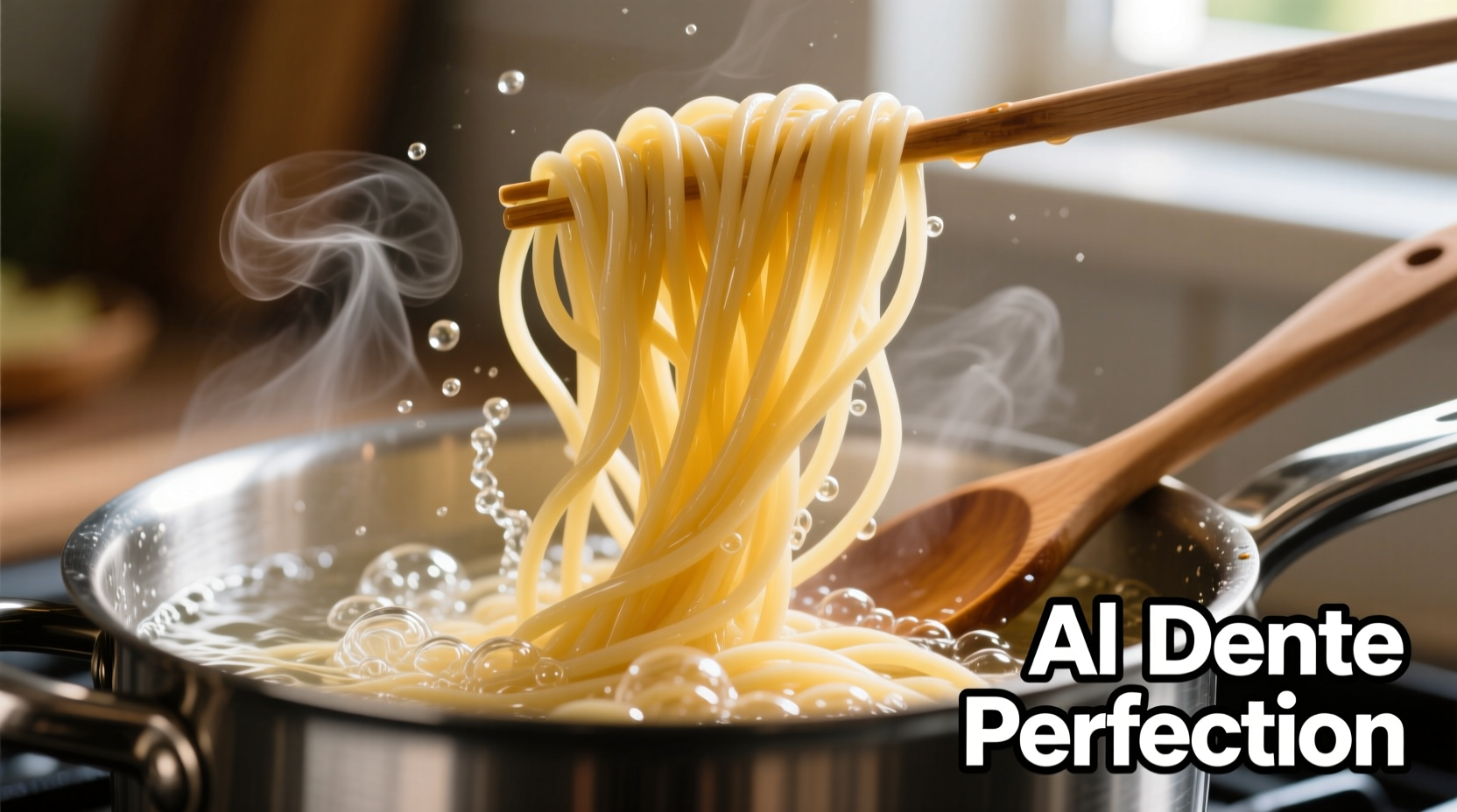 Perfectly cooked al dente pasta in boiling water