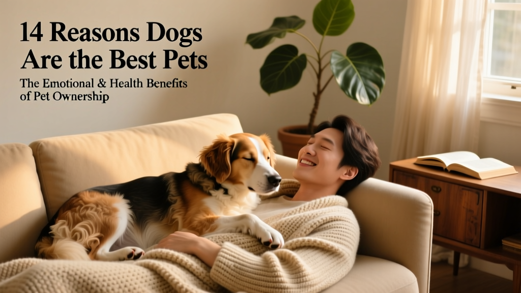 A calm, relaxed dog lying gently on a person's chest while they rest on a sofa