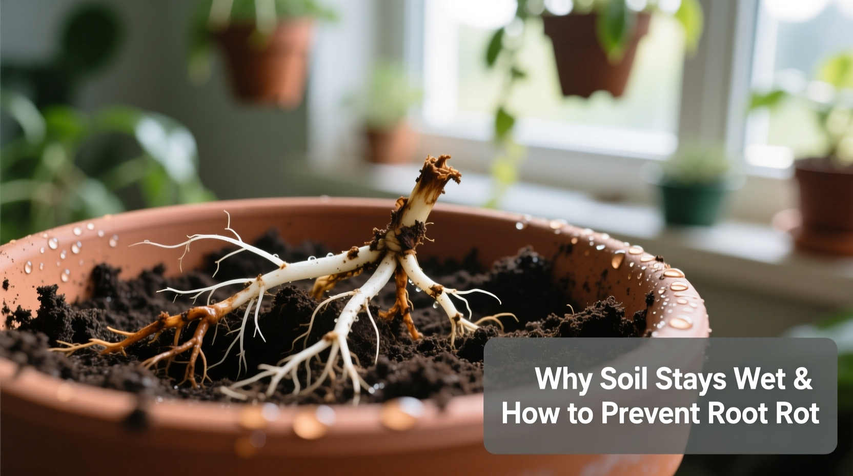 why does my plant soil stay wet for days and how to prevent root rot