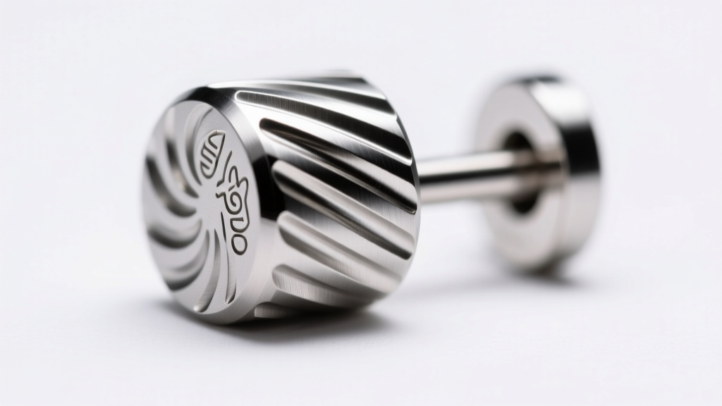Extreme macro shot of 18-gauge titanium earring post threads, showing precise machined grooves under bright studio light.