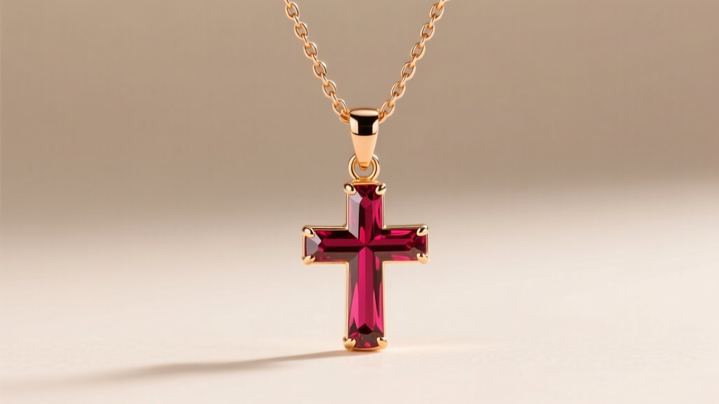 1.2mm 14k rose gold box chain threading through a minimalist ruby cross pendant bail, showing warm metallic contrast in soft light