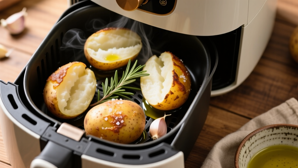 Crispy Air Fryer Baked Potatoes (Fluffy Inside!)