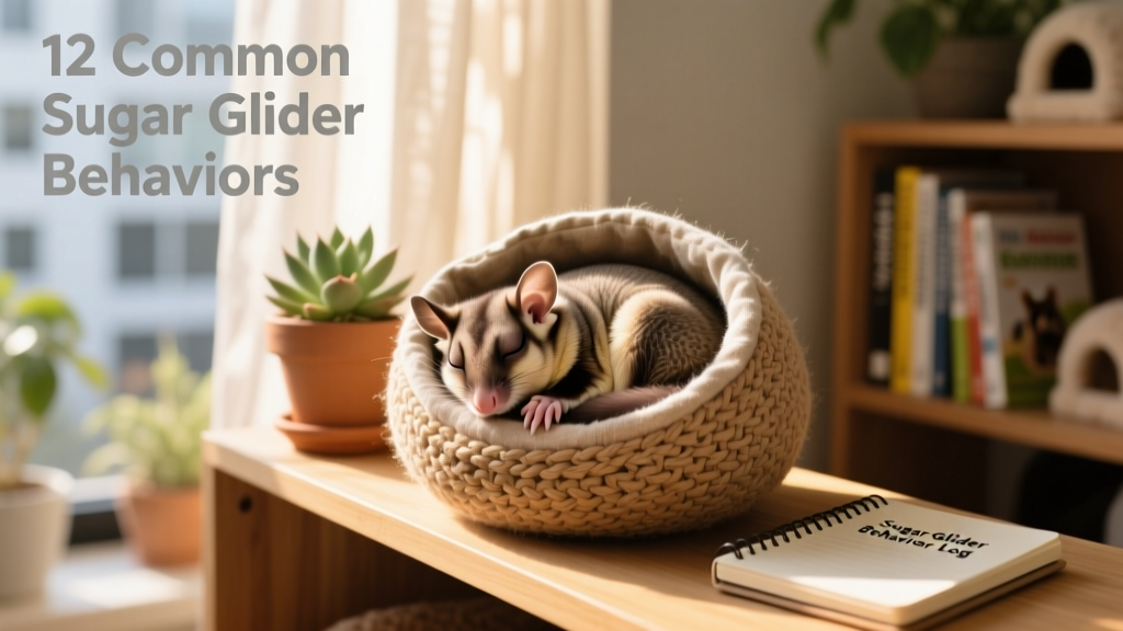 A sugar glider curled up asleep in a cozy nesting pouch during daytime