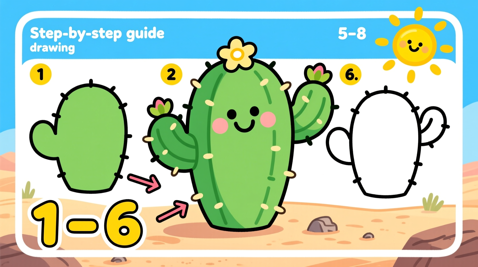 5 Easy Cactus Drawing Steps for Kids | TheHomeSprouts