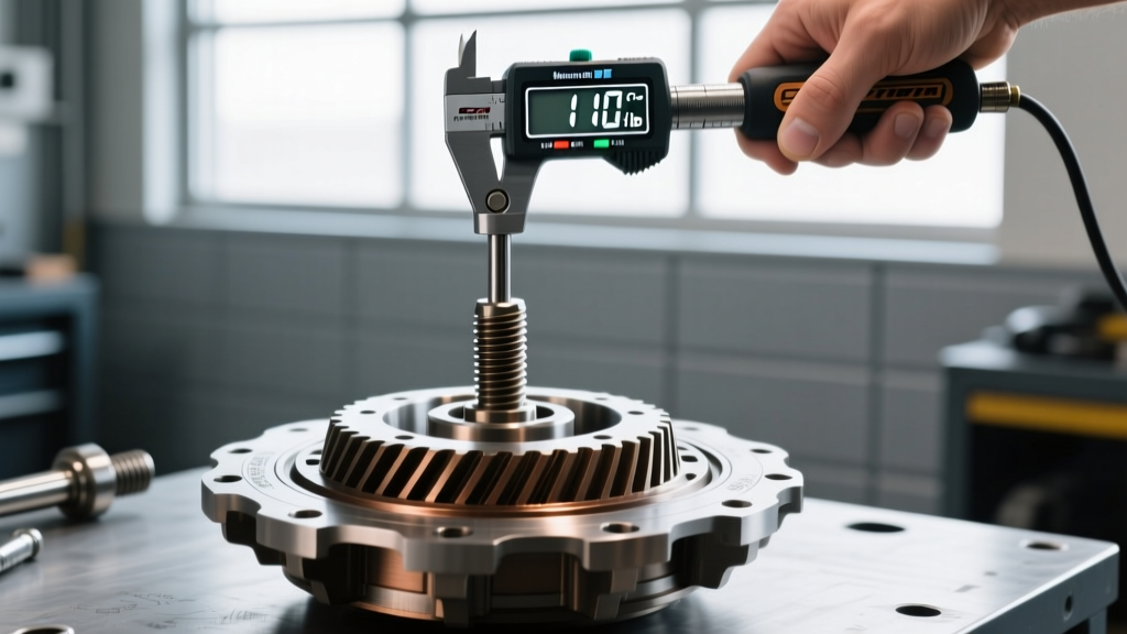 Digital torque wrench set precisely to 110 ft-lbs tightening the ring gear bolts on a 5.7 HEMI limited slip differential assembly